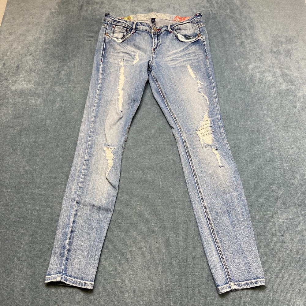 Vanilla Star Jeans Womens 13 Blue Denim Cotton Stretch Distressed Skinny Leg